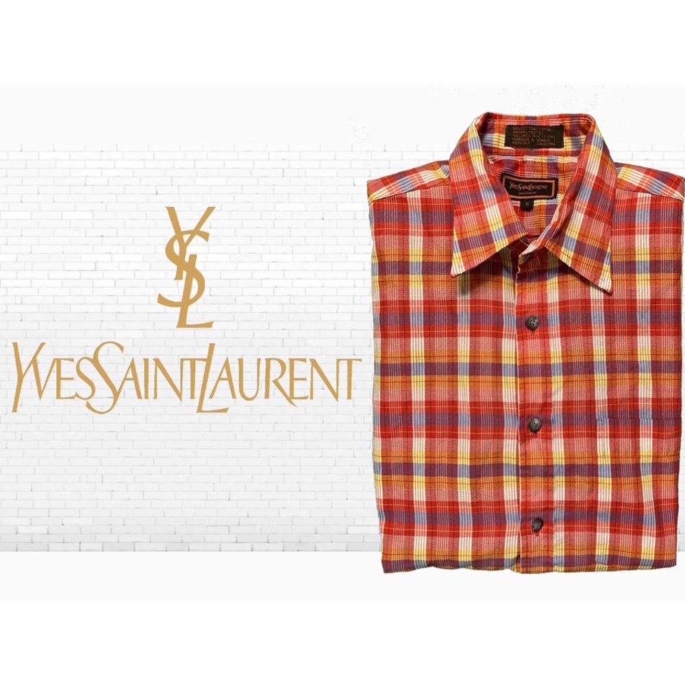 YSl Men’s Vintage Longsleeve Plaid Buttondown Top